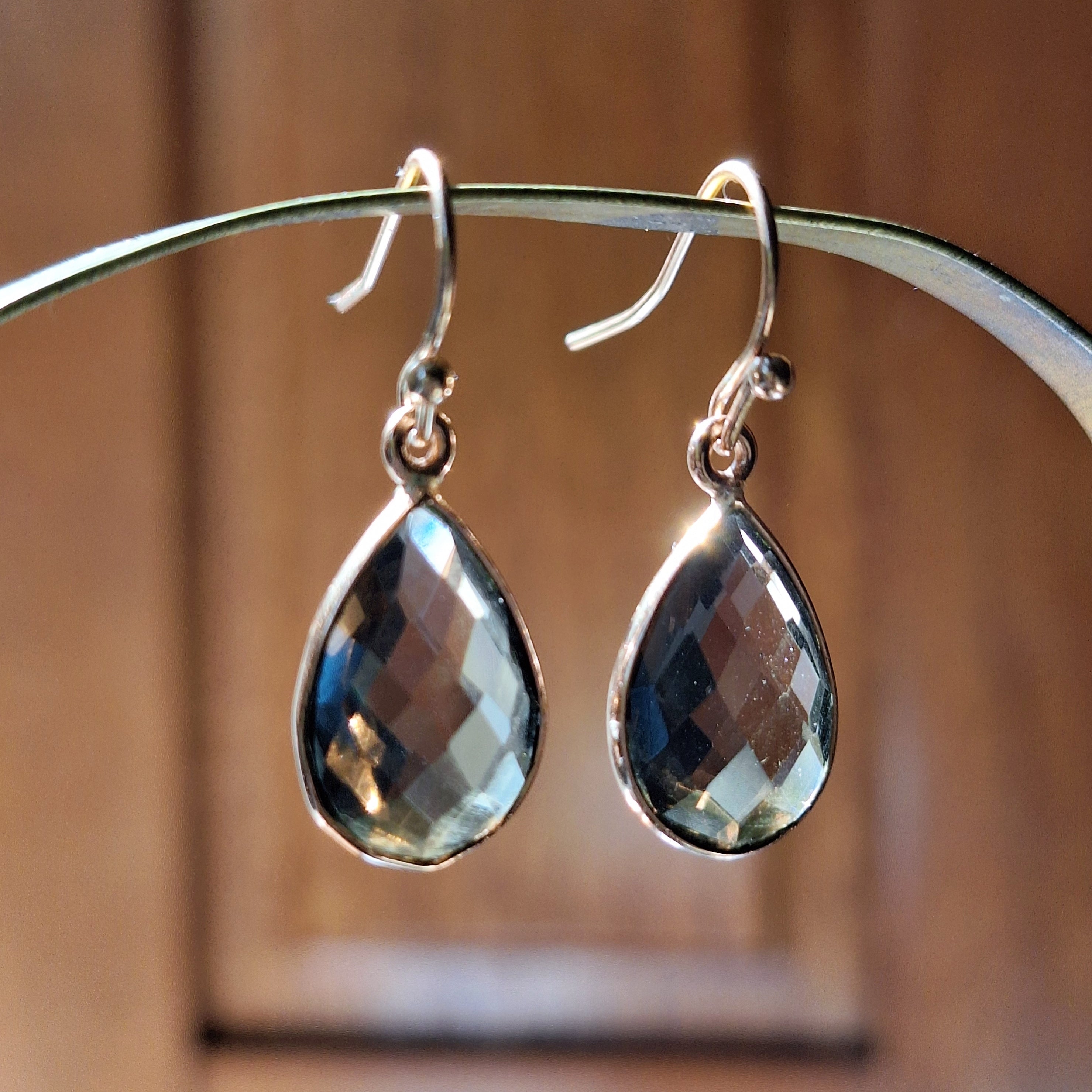 Rose Gold Smoky Quartz Teardrop Faceted Earrings