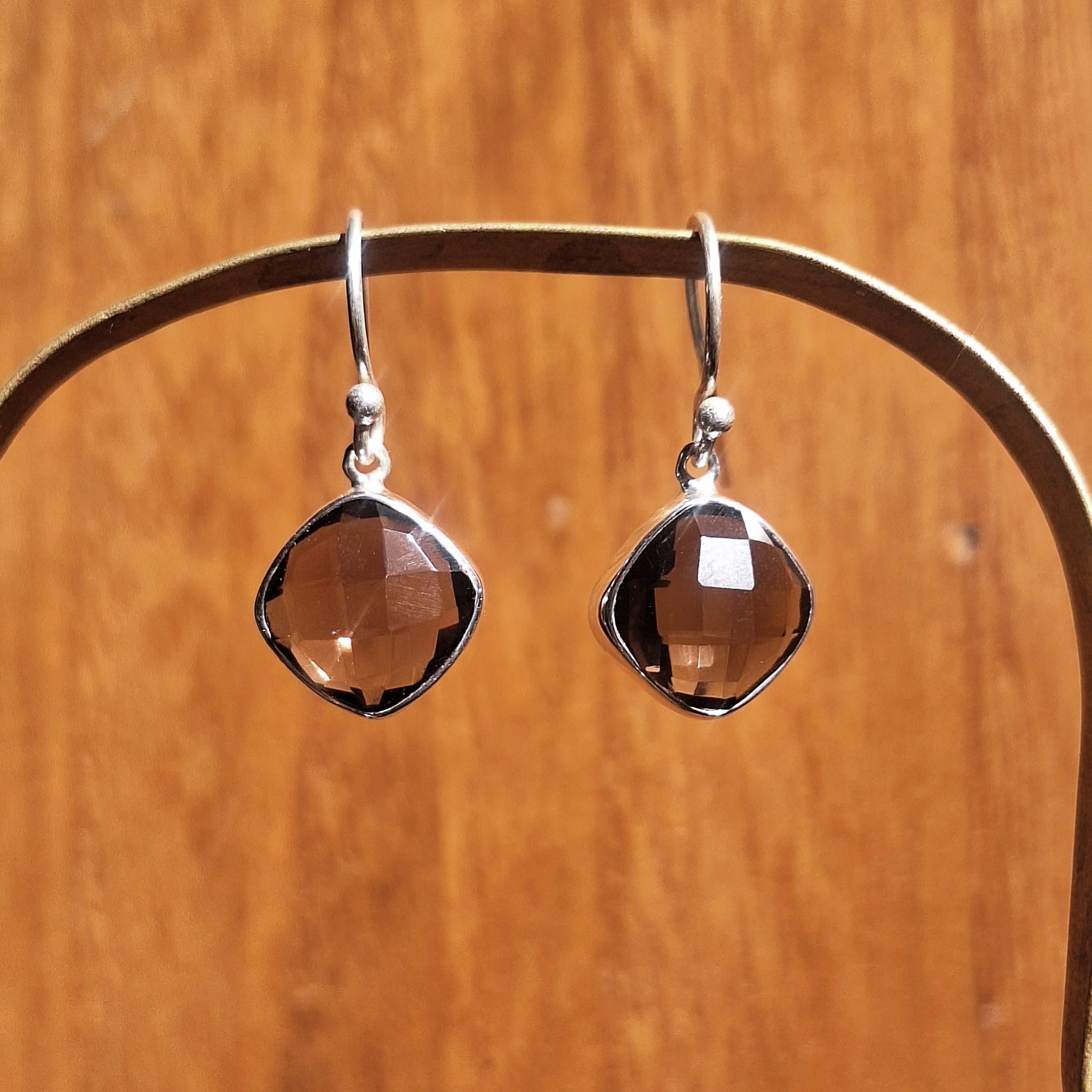 Smoky Quartz Faceted Diamond Drop Earrings