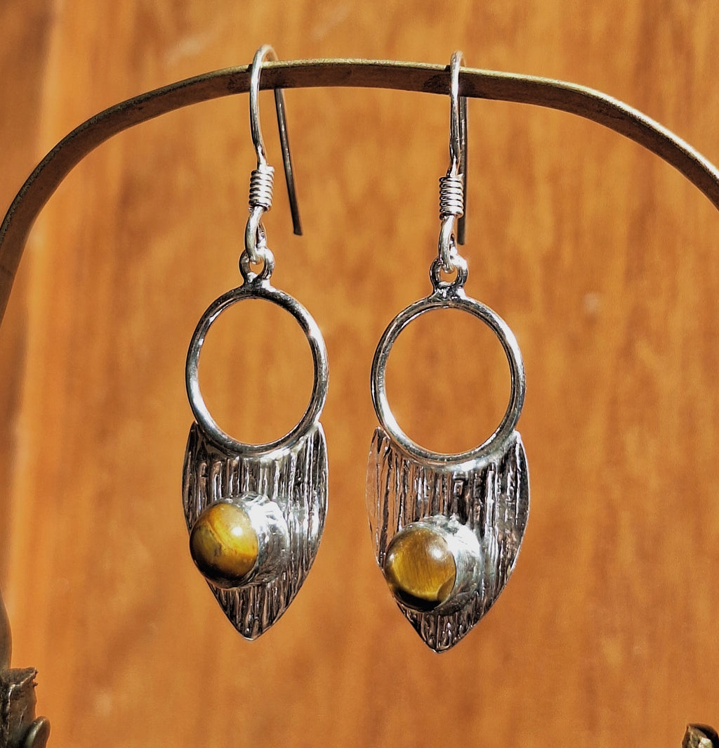 Tigers Eye Cabochon Arrowhead Detail Drop Earrings