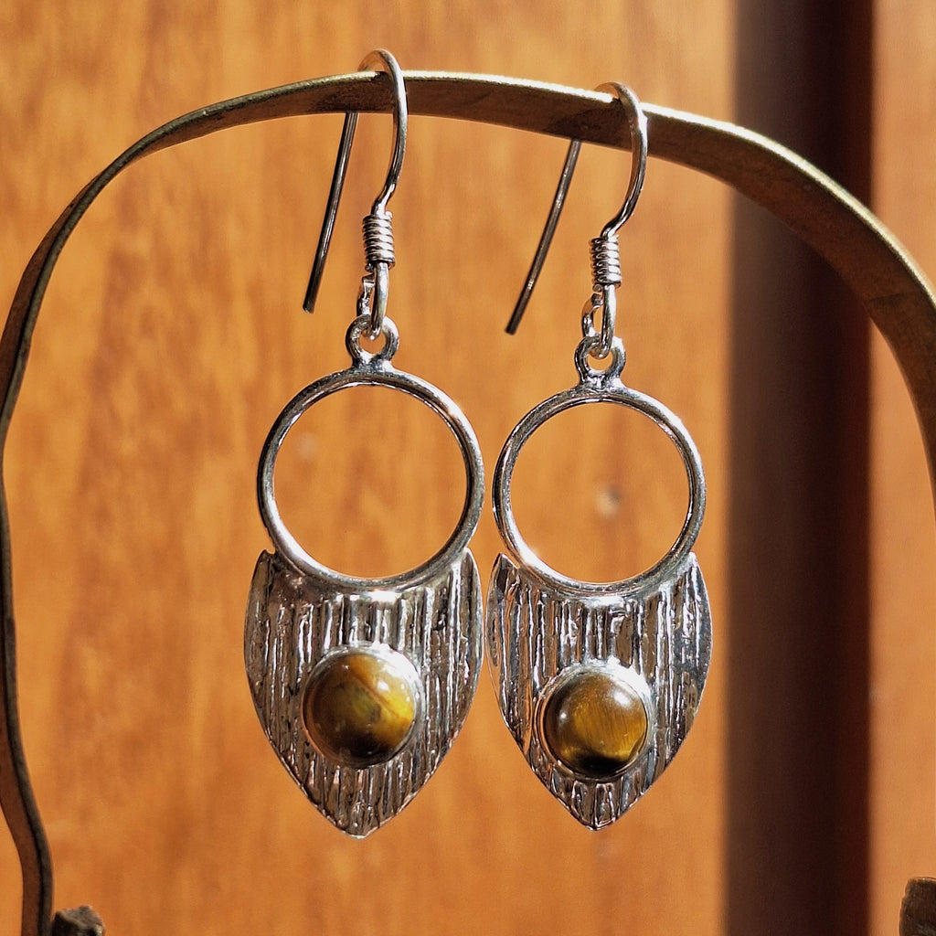 Tigers Eye Cabochon Arrowhead Detail Drop Earrings