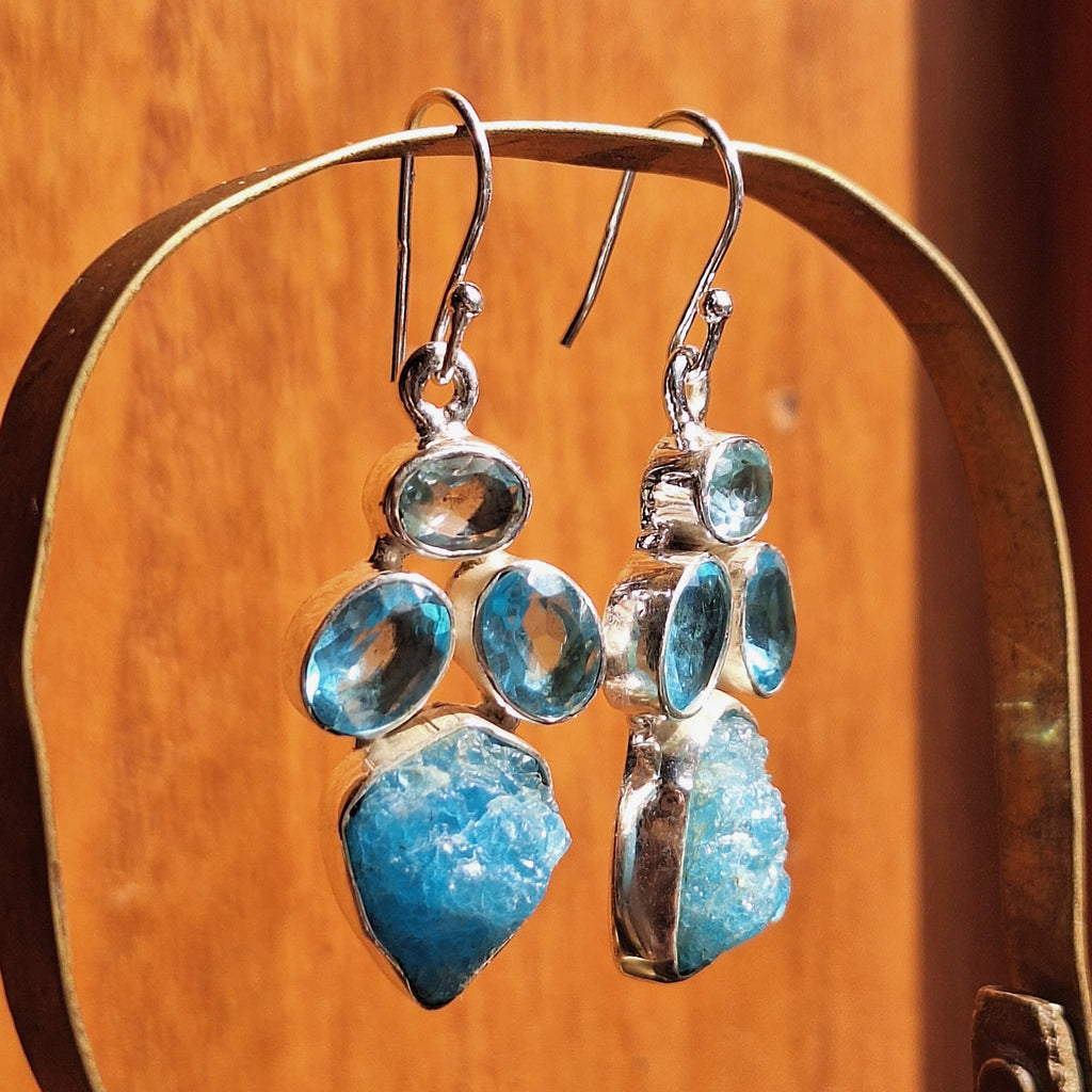 Blue Topaz & Apatite Combo Cut Drop Earrings