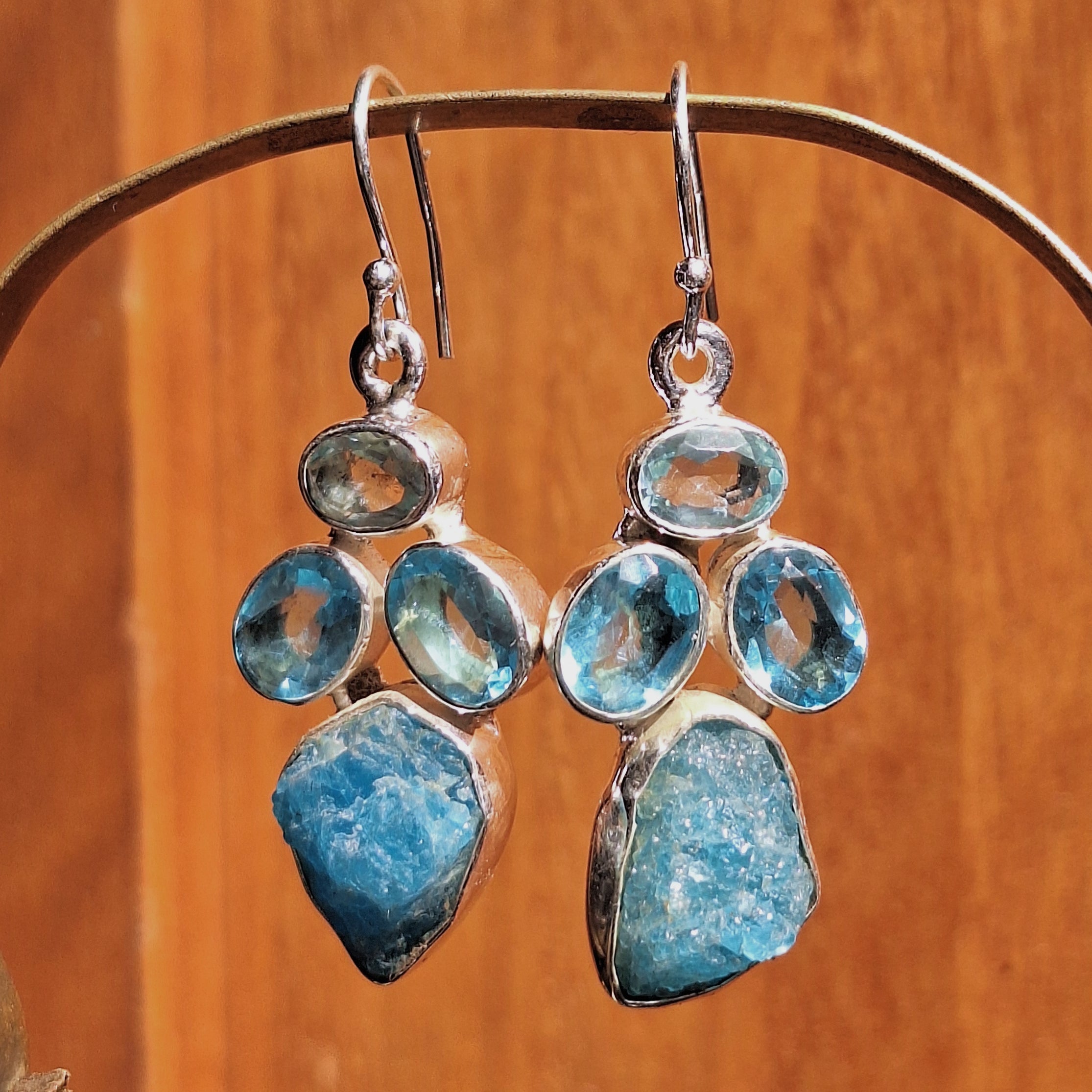 Blue Topaz & Apatite Combo Cut Drop Earrings