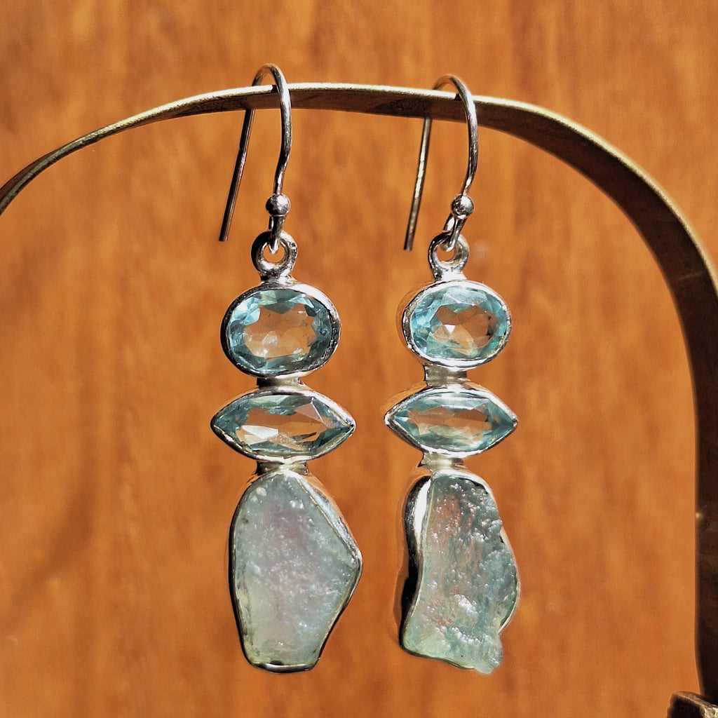 Blue Topaz & Aquamarine Combo Cut Earrings