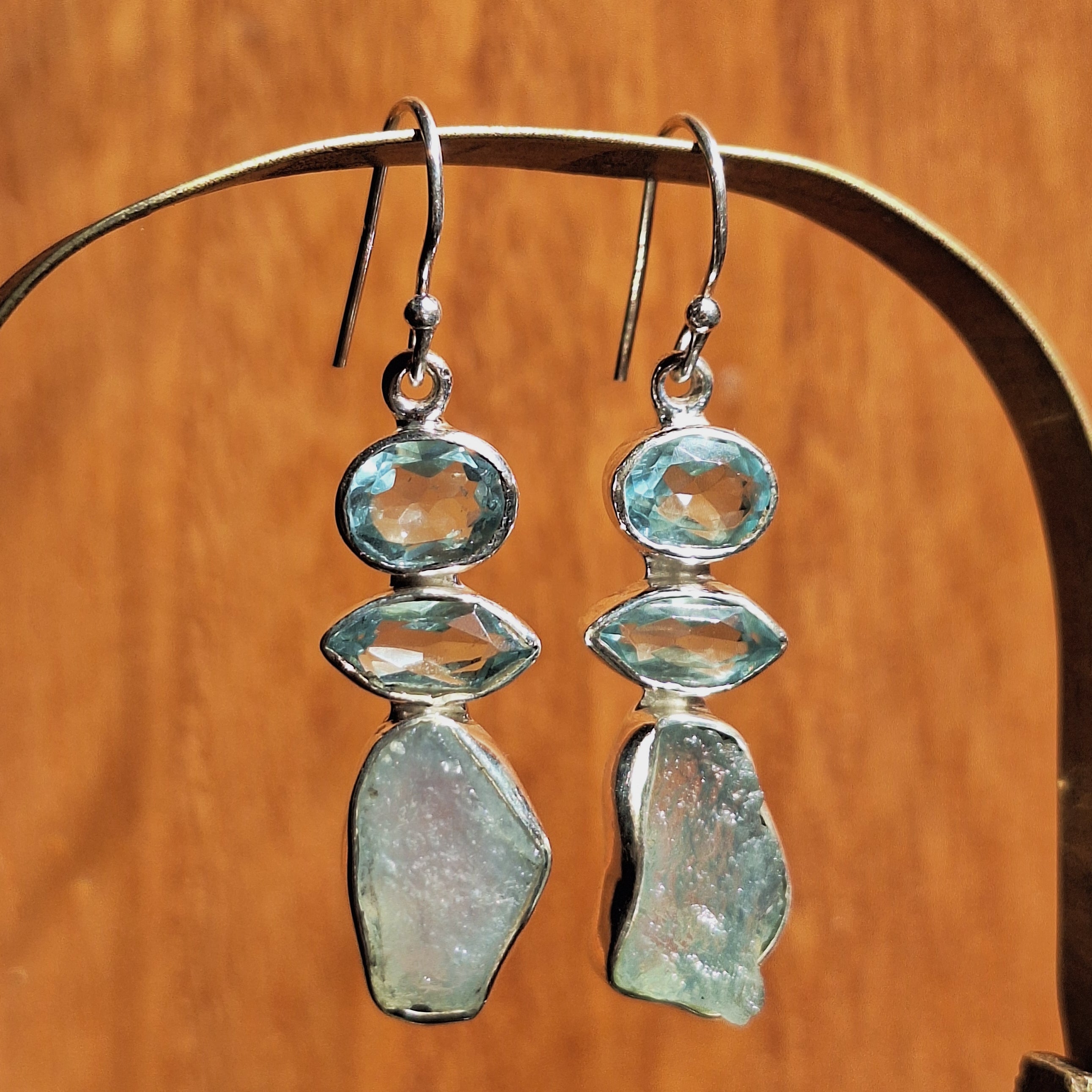 Blue Topaz & Aquamarine Combo Cut Earrings