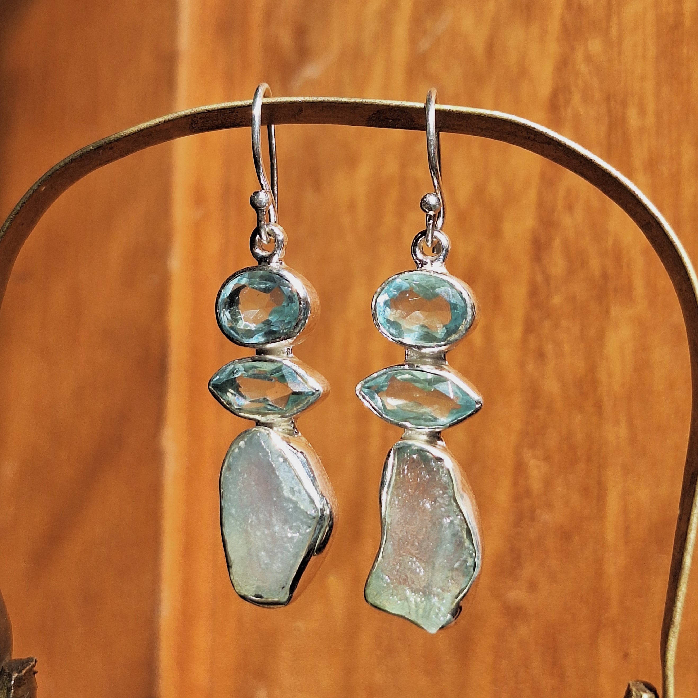 Blue Topaz & Aquamarine Combo Cut Earrings
