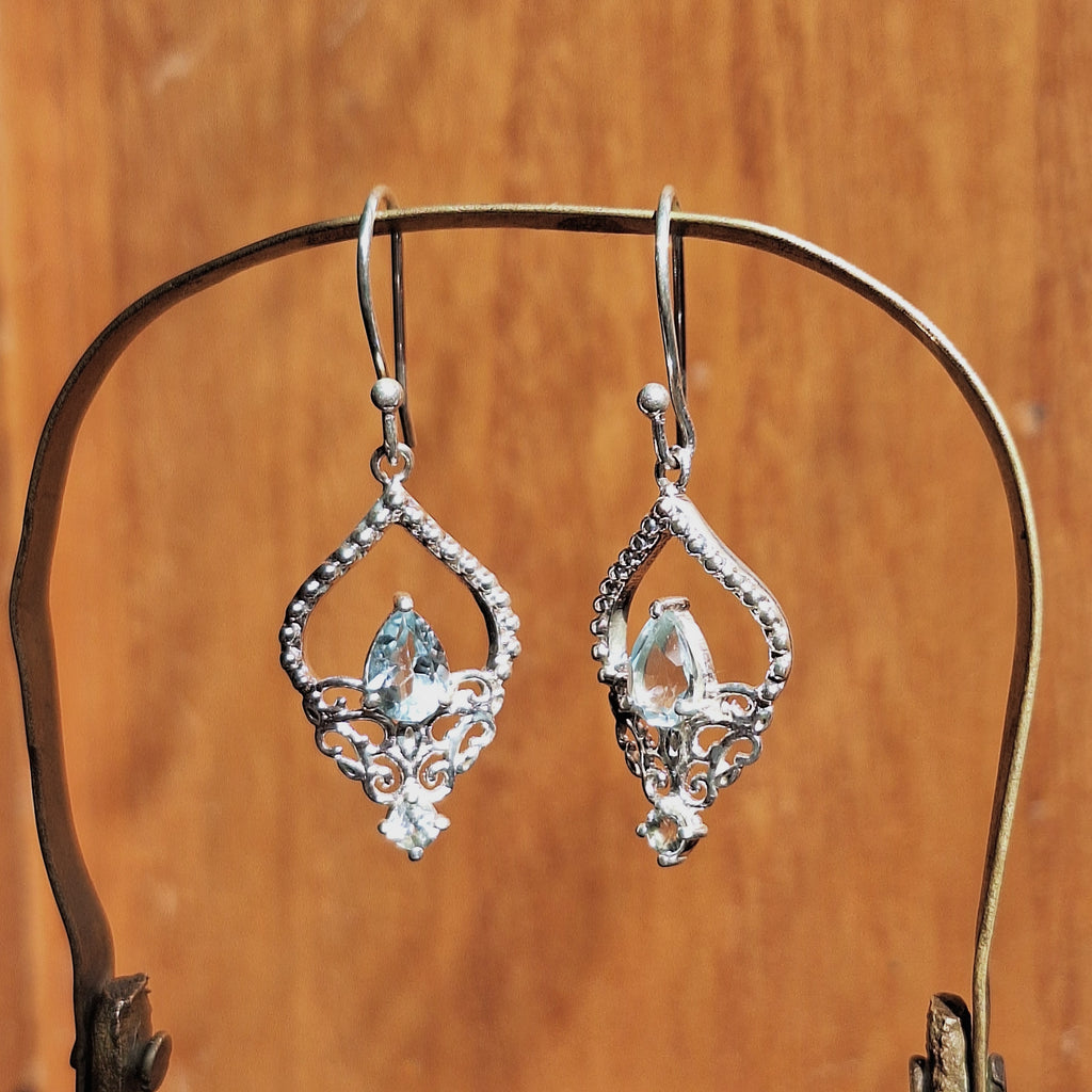 Blue Topaz Faceted Chandelier Earrings