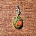 Unakite Jasper & Peridot Leaf Pendant