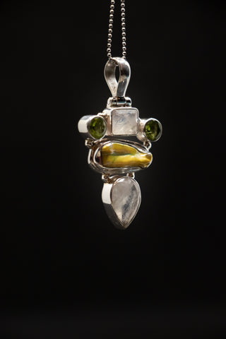 Yellow Topaz, Onyx, Mother of Pearl, Quartz Combination Pendant