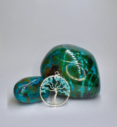 5cm x 5cm Blue Topaz Tree of Life Pendant in Silver