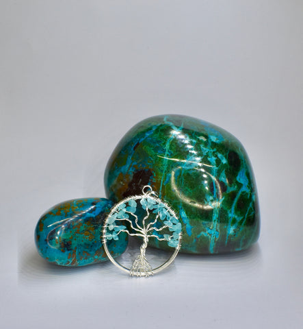 5cm x 5cm Blue Topaz Tree of Life Pendant in Silver