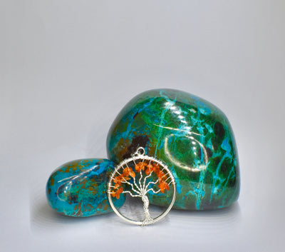 5cm x 5cm Orange Carnelian Tree of Life Pendant in Silver