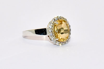 Citrine & CZ Premium Gemstone Oval Ring set in 925 silver.