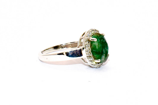 Emerald & CZ Premium Gemstone Oval Ring set in 925 silver.