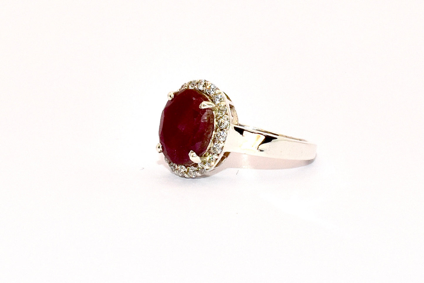 Ruby & CZ Premium Gemstone Oval Ring set in 925 silver.