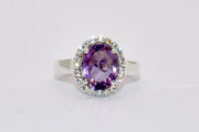 Amethyst & CZ Premium Gemstone Oval Ring set in 925 silver.
