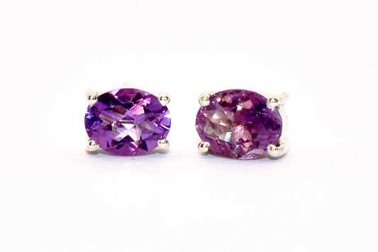 Premium Grade natural Amethyst stud earrings with a vibrant purple colour, set in 925 silver.