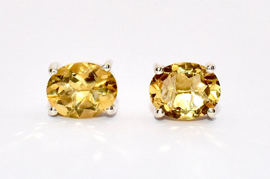 Premium Grade natural Citrine stud earrings with a bright and sunny colour, set in 925 silver.