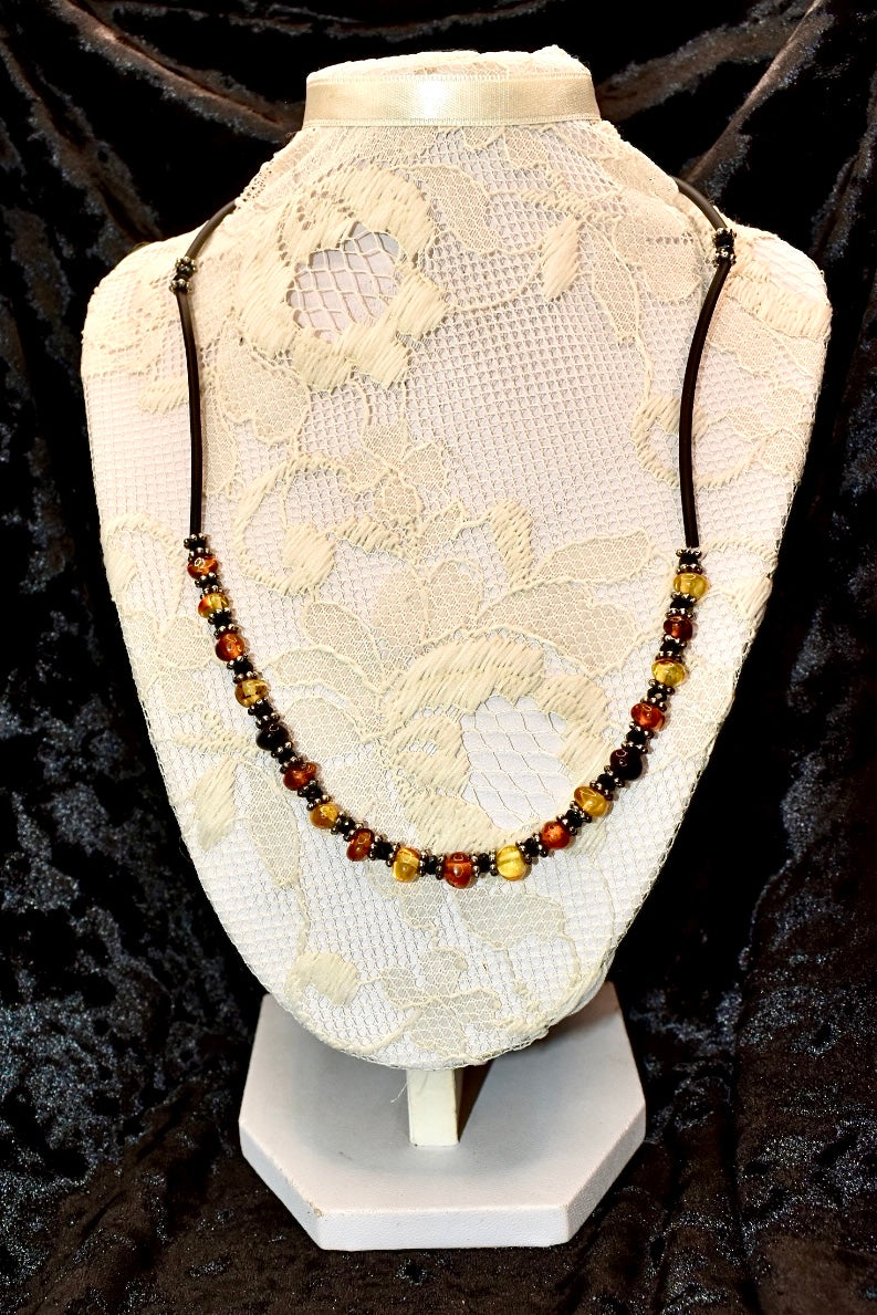 Amber Necklace with Rubber Cord.