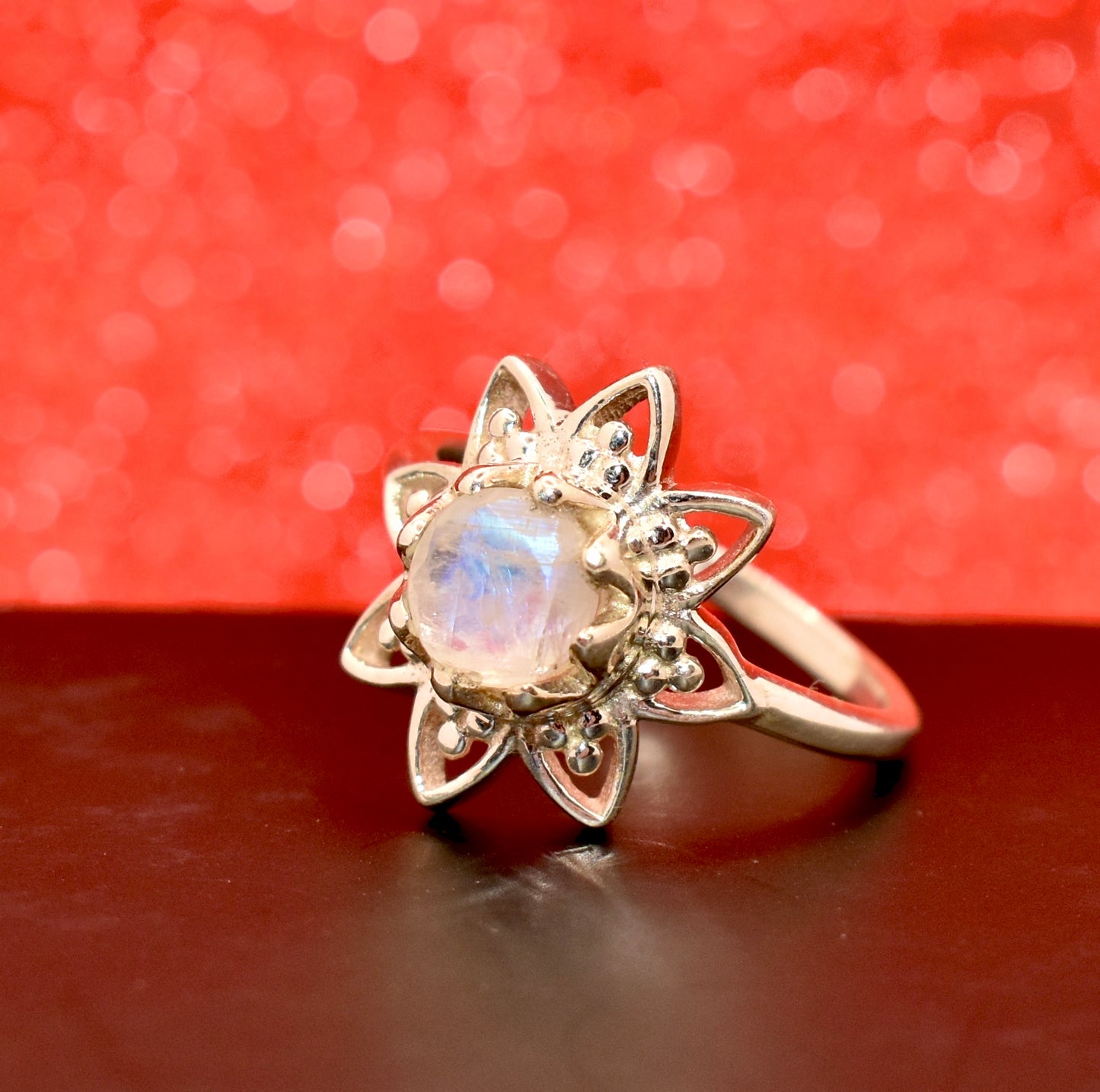 Moonstone Flower Ring