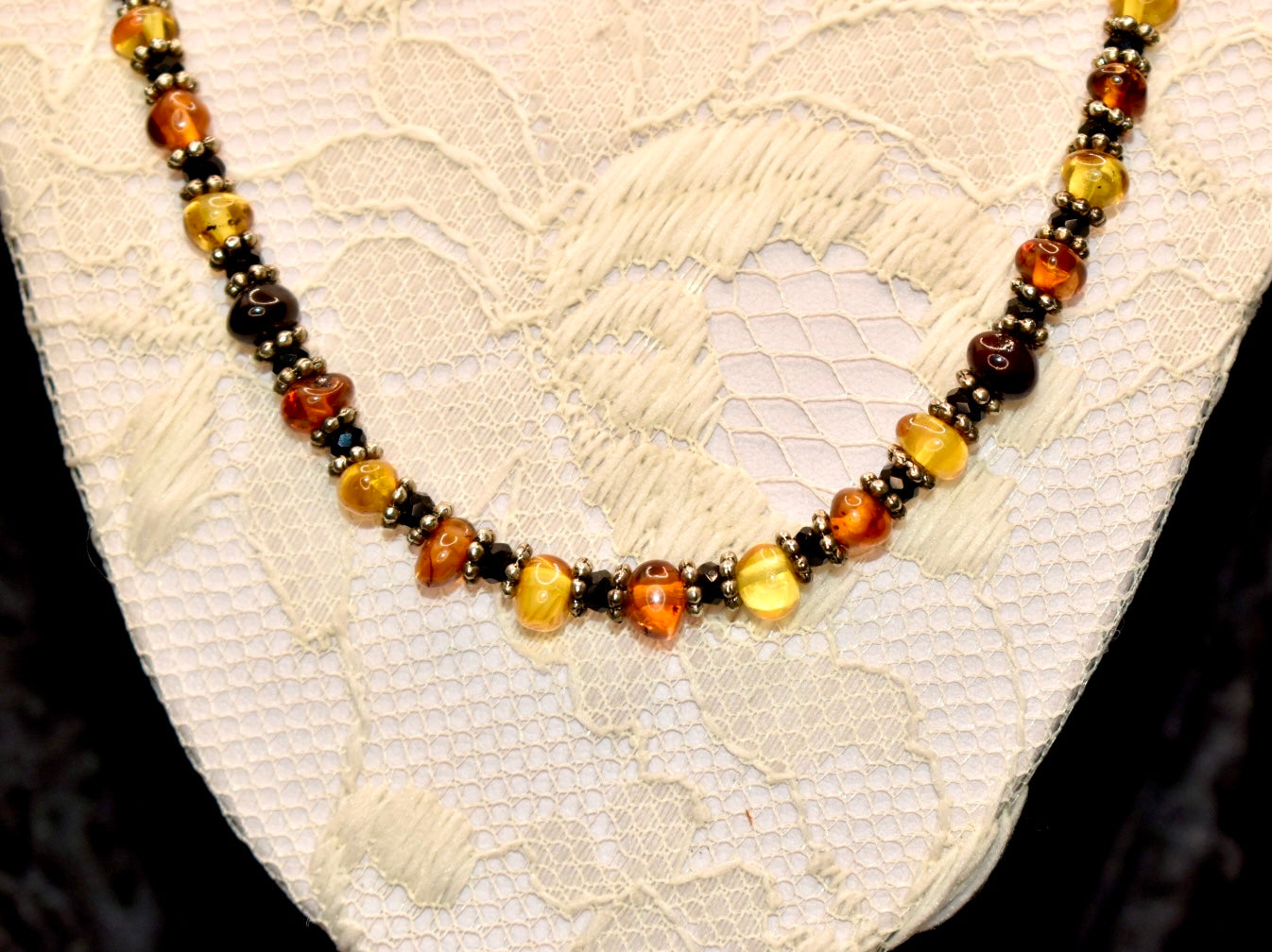Amber Necklace with Rubber Cord.