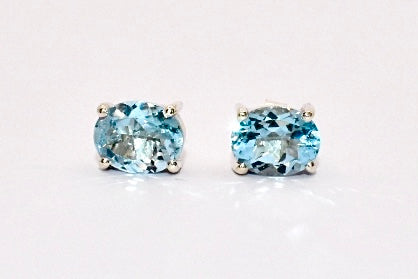 Premium Grade natural Aquamarine stud earrings with a delicate tropical blue colour, set in 925 silver.