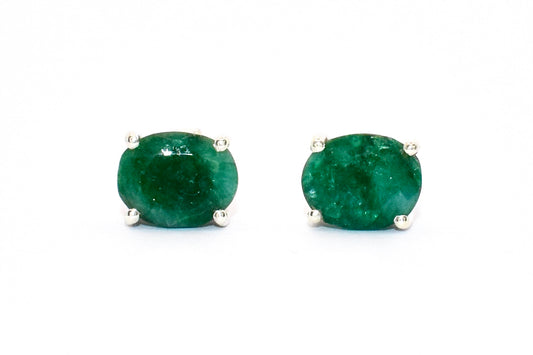 Premium Grade natural Emerald stud with a deep forest green colour, set in 925 silver.