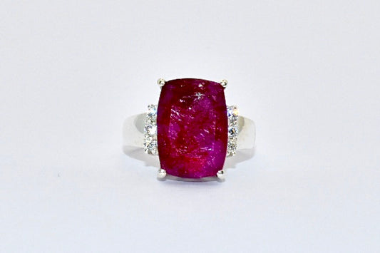 Premium Grade natural Ruby and CZ Ring with a vibrant fuchsia colour, set in 925 silver.