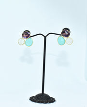 Amethyst, Moonstone & Chalcedony Gold Studs