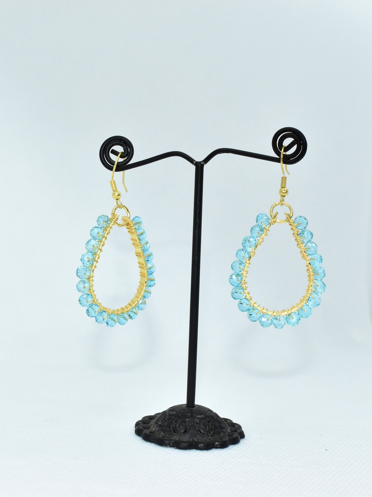 Blue Topaz Beaded Hoop Earrings