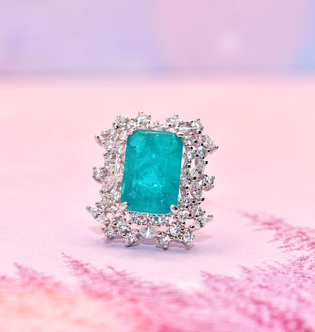Aqua Chalcedony & CZ Statement Earrings