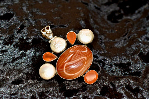 Carnelian & Mother of Pearl Statement Pendant