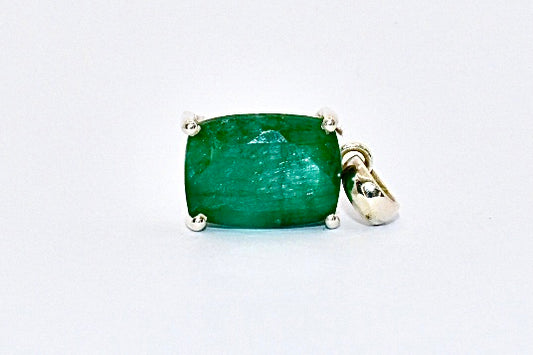 Premium Grade natural Emerald pendant with a deep forest green colour, set in 925 silver.