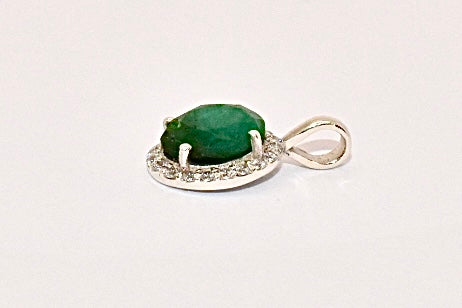 Premium Grade natural Emerald and CZ pendant with a deep forest green colour, set in 925 silver.
