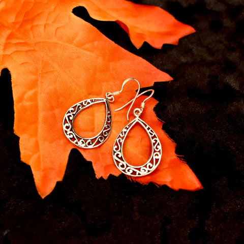 Silver Pattern Drop Earrings