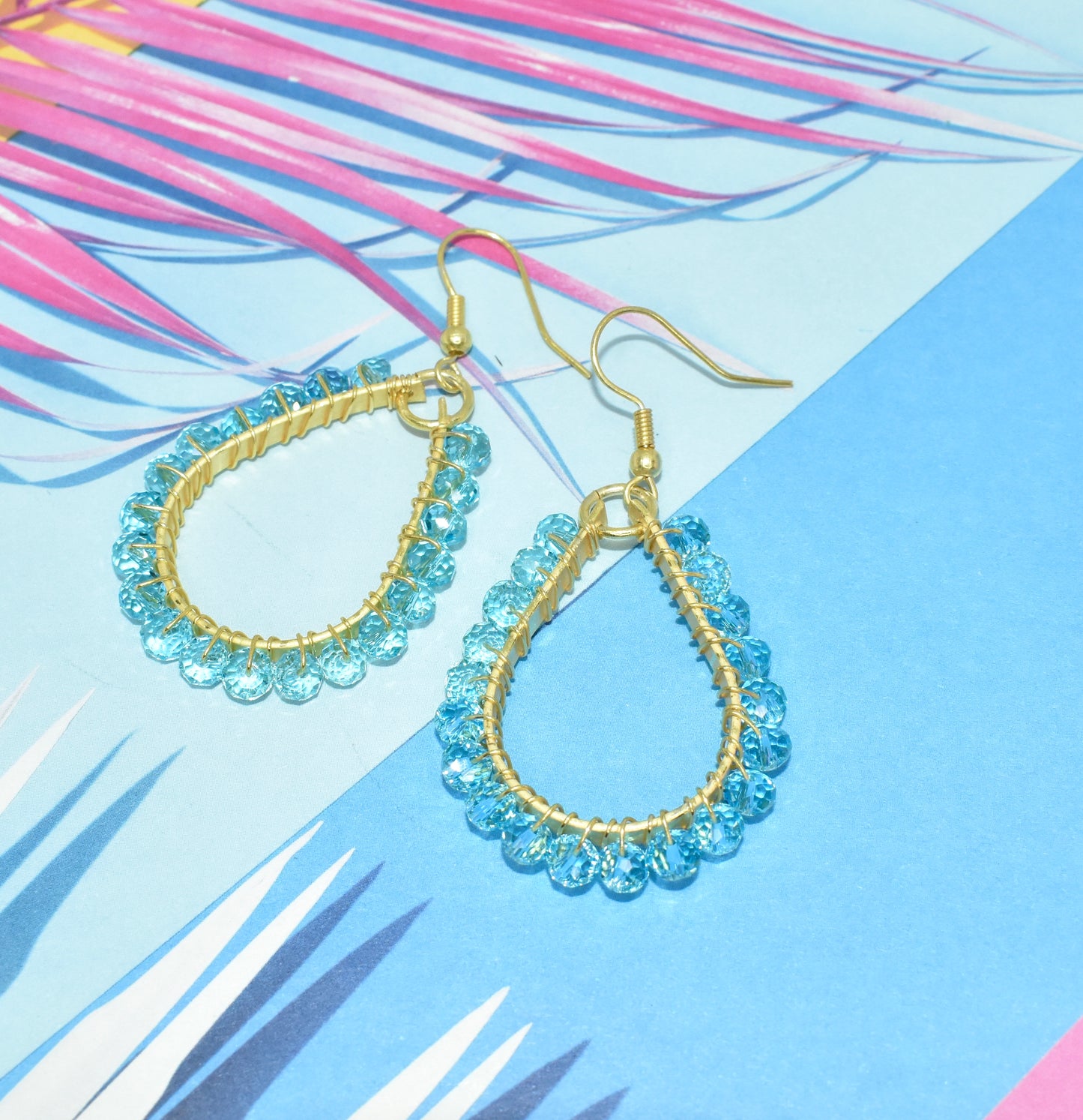 Blue Topaz Beaded Hoop Earrings