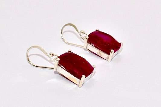 Premium Grade natural Ruby drop earrings with a vibrant fuchsia colour, set in 925 silver.