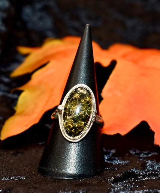 Large Green Amber Ring