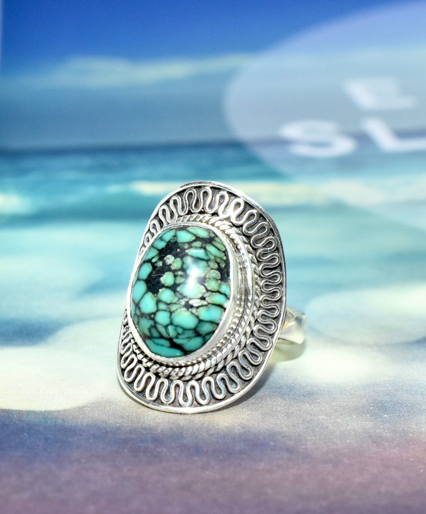 Turquoise Ring with Silver Side Detail