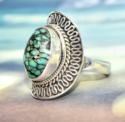 Turquoise Ring with Silver Side Detail