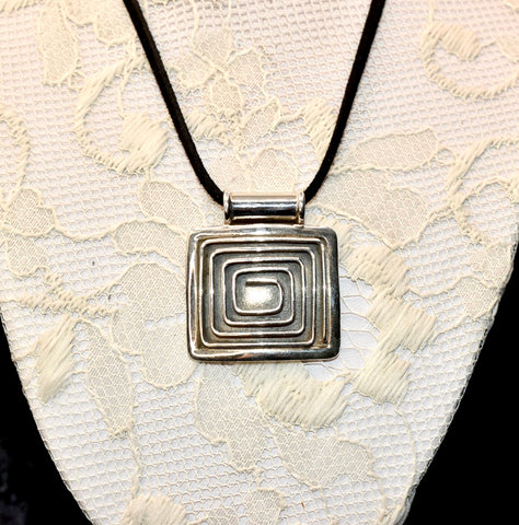 Square Geometric Silver Pendant