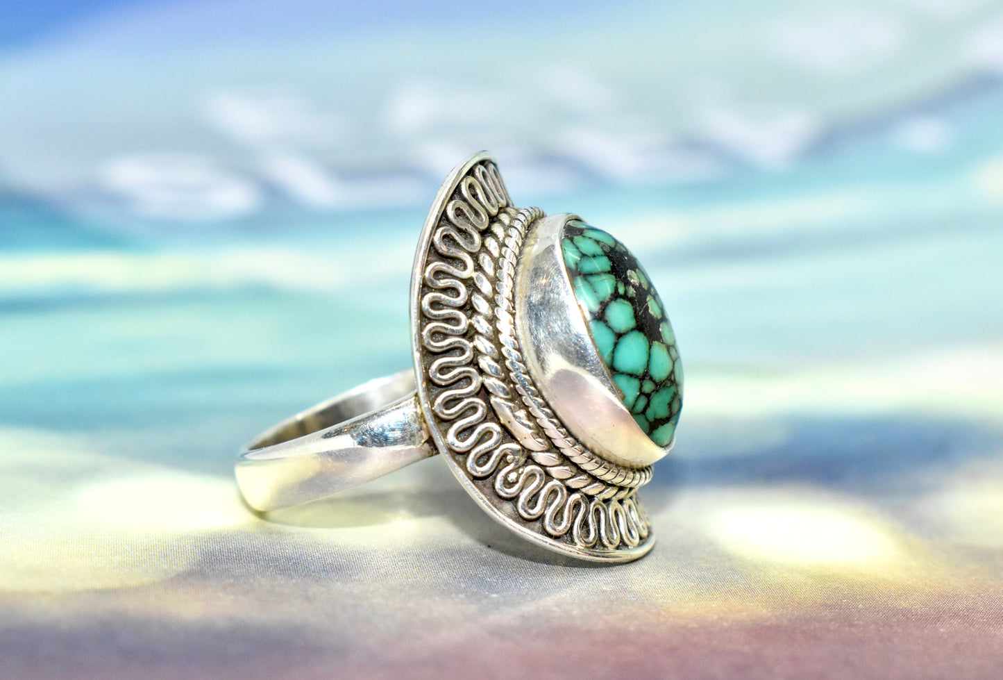 Turquoise Ring with Silver Side Detail