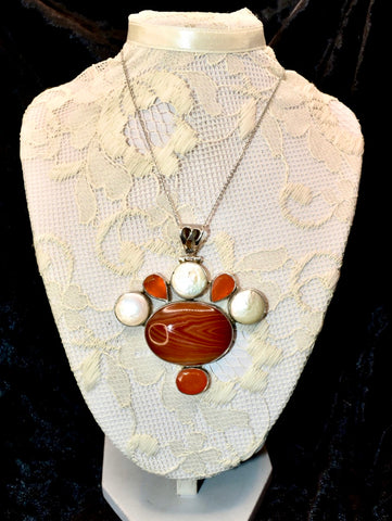 Carnelian & Mother of Pearl Statement Pendant