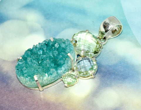 Agate Druzy & Green Amethyst Pendant