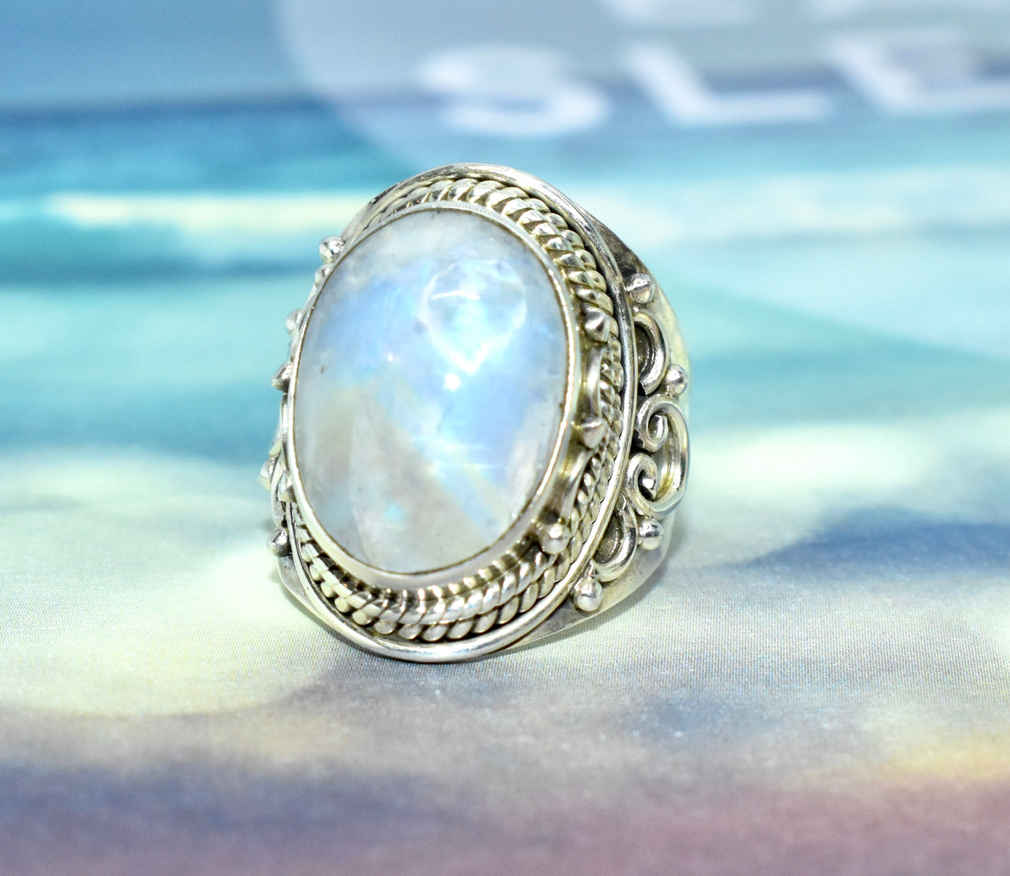 Moonstone Ring Silver Side Detail