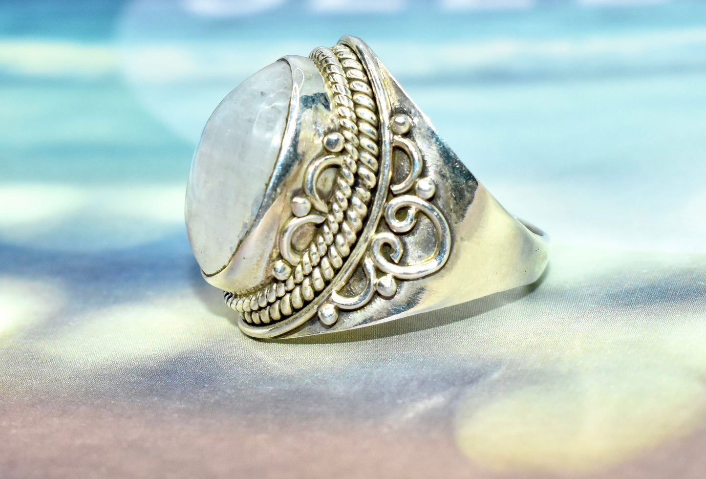 Moonstone Ring Silver Side Detail