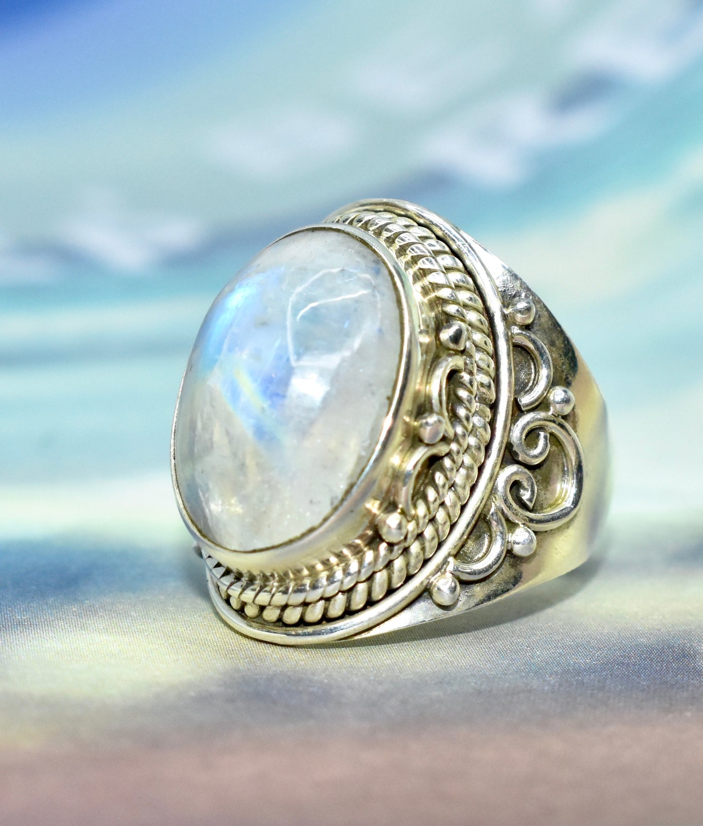 Moonstone Ring Silver Side Detail