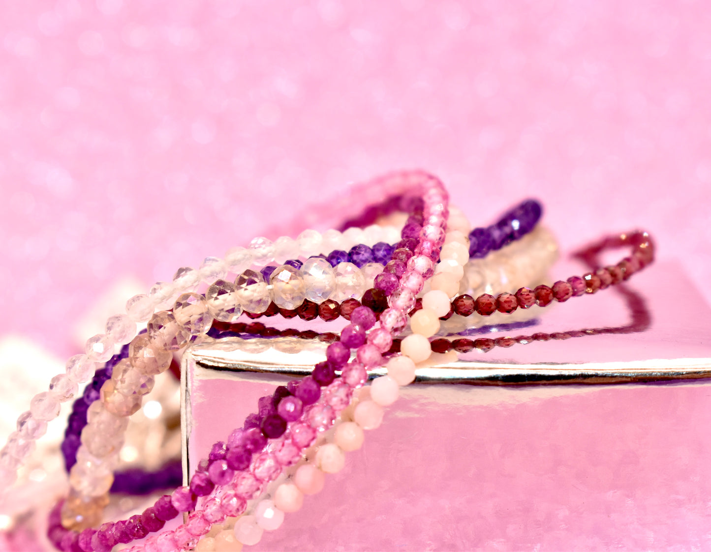 Pink Topaz Micro Cut Bead Bracelet