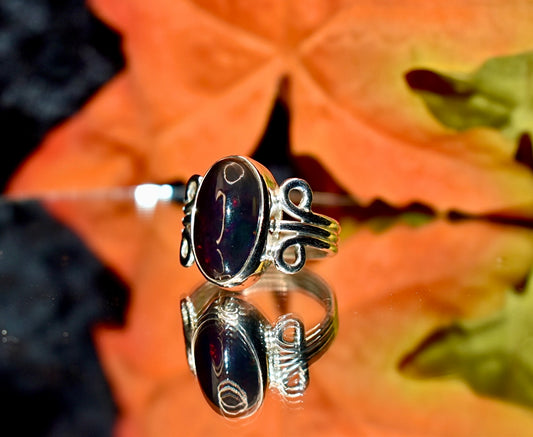 Black Opal Ring with Silver Detail