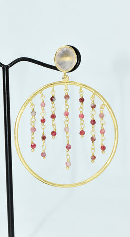 Rose Quartz & Rhodochrosite Hoop Earrings