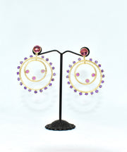 Amethyst & Pink Topaz Gold Hoop Earrings